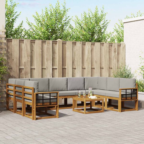 vidaXL Zestaw sof na zewnątrz 10 pcs Naturalny i Jasny Szary