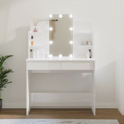 vidaXL Toaletka z oświetleniem LED, biała z połyskiem, 96x40x142 cm