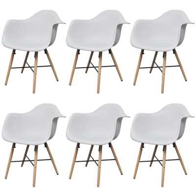 vidaXL Krzesła stołowe, 6 szt., biały plastik i drewno bukowe