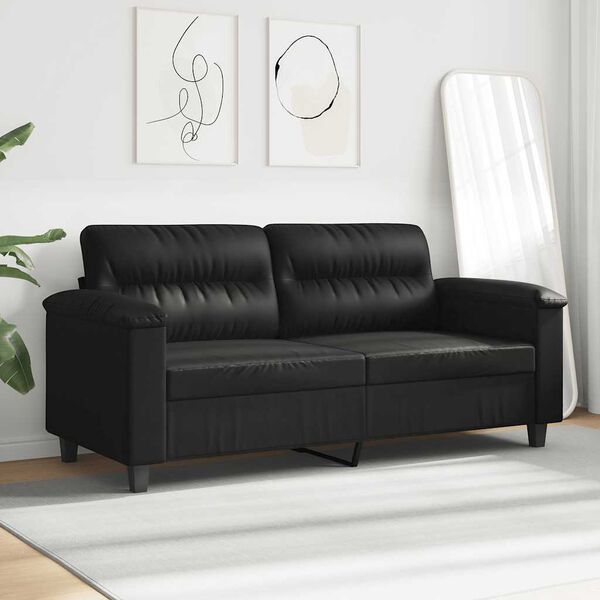 vidaXL Sofa 2-osobowa, czarna, 140 cm, tapicerowana mikrofibrą
