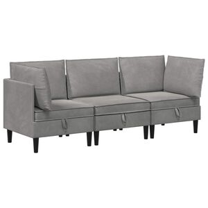 vidaXL Zestaw mebli do salonu z poduszką 3 pcs jasnoszary Welur