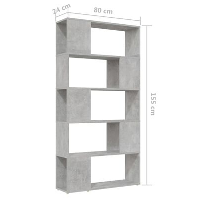 vidaXL Regał na książki/przegroda, szarość betonu, 80x24x155 cm, płyta