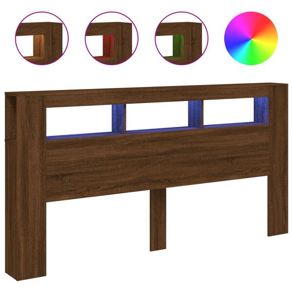 vidaXL Wezgłowie ł&oacute;żka z LED, brązowy dąb, 200x18,5x103,5 cm