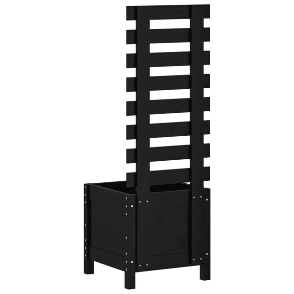 vidaXL Donica ogrodowa z trejażem, czarna, 39x39,5x114 cm, lita sosna