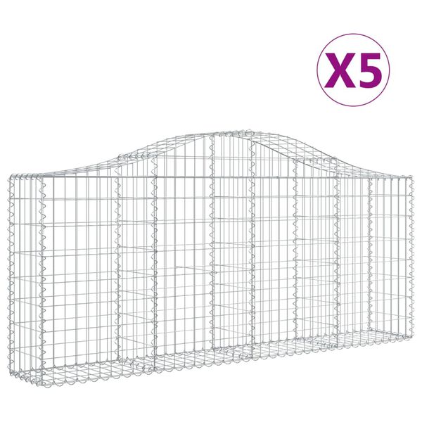 vidaXL Kosze gabionowe, 5 szt, 200x30x80/100 cm, galwanizowane żelazo