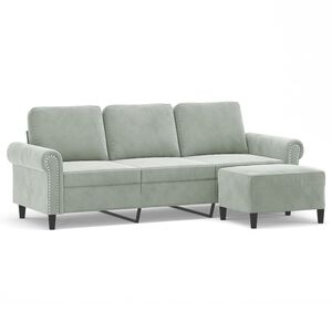 vidaXL 3-osobowa sofa z podn&oacute;żkiem, jasnoszara, 180 cm, aksamit