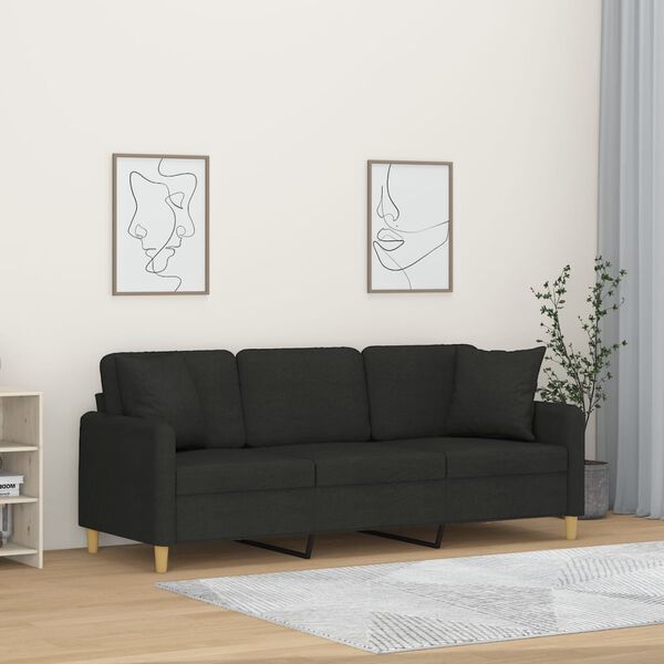 vidaXL 3-osobowa sofa wypoczynkowa z poduszkami, czarna, 180 cm