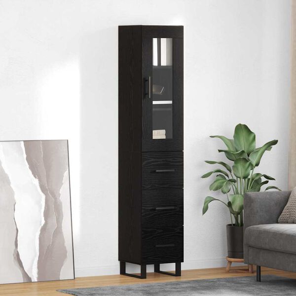 vidaXL Highboard Czarny Dąb 34,5 x 34 x 180 cm Materiał drewnopochodny