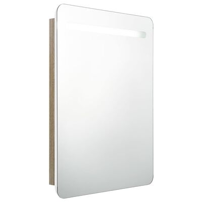 vidaXL Szafka łazienkowa z lustrem i LED, biel i dąb, 60 x 11 x 80 cm