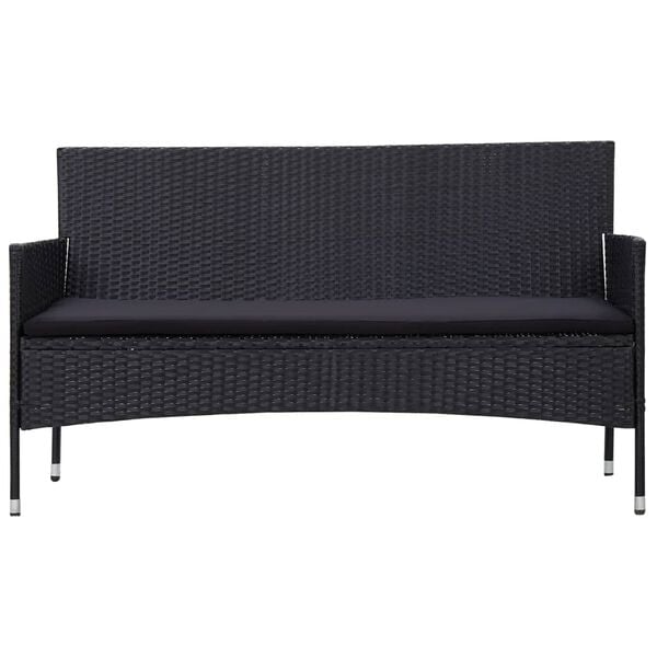 vidaXL 3-osobowa sofa ogrodowa z poduszkami, polirattan, czarna