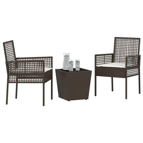 vidaXL Zestaw Bistro Ogrodowego 3 pcs Brązowy Polirattan