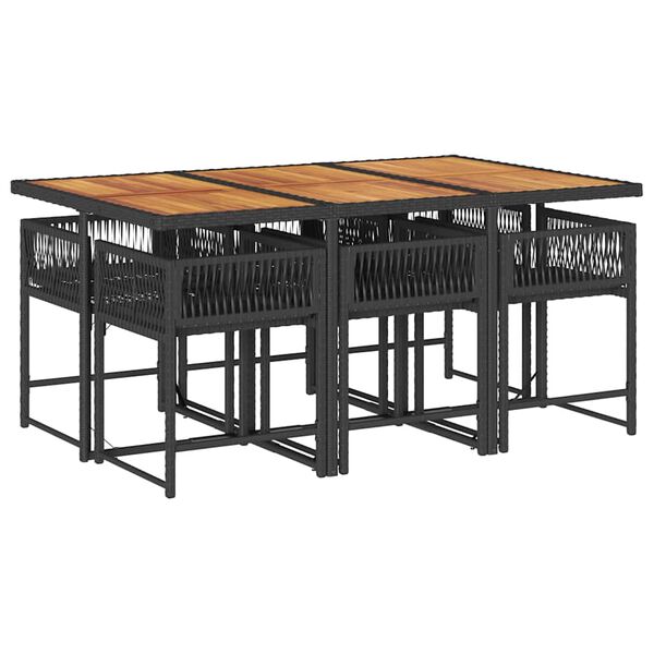 vidaXL 7-cz. zestaw mebli ogrodowych z poduszkami, czarny, polirattan