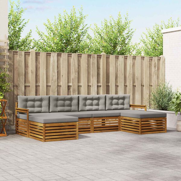 vidaXL Zestawy sof 6 pcs Naturalny i Jasny Szary Lite Drewno Akacji