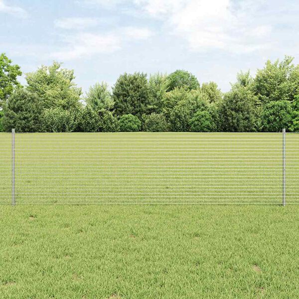vidaXL Ogrodzenie z słupkiem Srebrny 0,6 x 25 m Stal