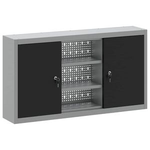 vidaXL Szafka na narzędzia z p&oacute;łką Czarny i szary 100 x 20 x 55 cm