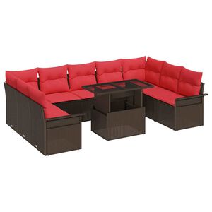 vidaXL Zestaw Sof na Ogr&oacute;d z poduszką 10 pcs Brązowy Rattan poli
