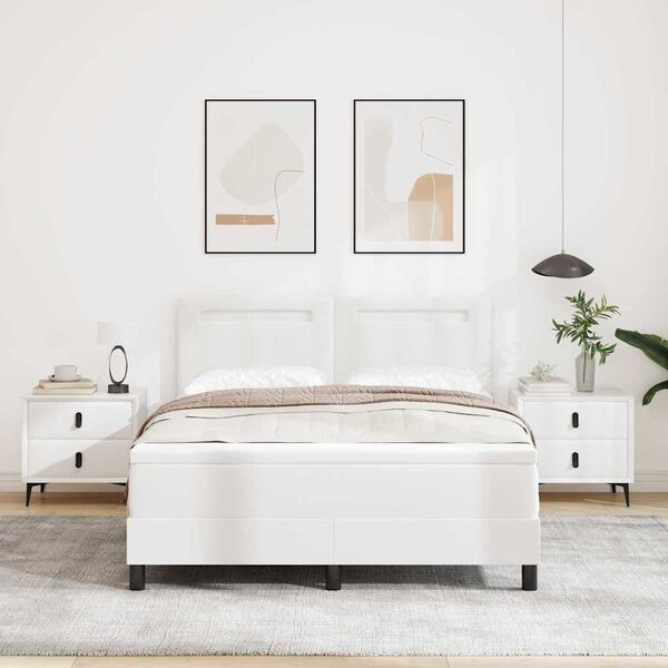 vidaXL Ł&oacute;żko sprężynowe Biały 140 x 190 cm Sk&oacute;ra syntetyczna