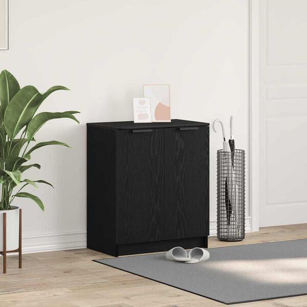 vidaXL Szafka na buty z p&oacute;łką z drzwiami Czarny Dąb 59 x 35 x 70 cm