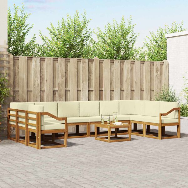 vidaXL Zestaw sof na zewnątrz z poduszką 11 pcs Naturalny i Kremowy