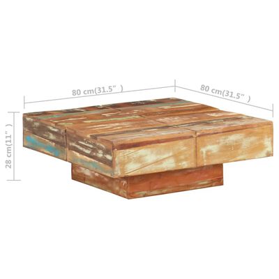 vidaXL Stolik kawowy, 80x80x28 cm, lite drewno odzyskane