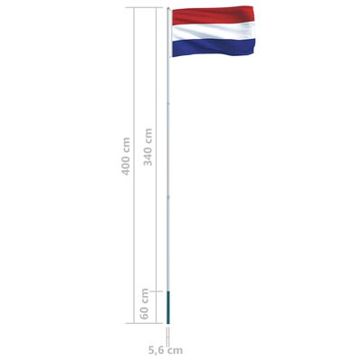 vidaXL Flaga Holandii z aluminiowym masztem, 4 m