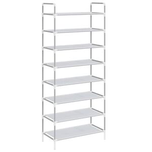 vidaXL Stojak na buty z 8 p&oacute;łkami, metal i wł&oacute;knina, srebrny