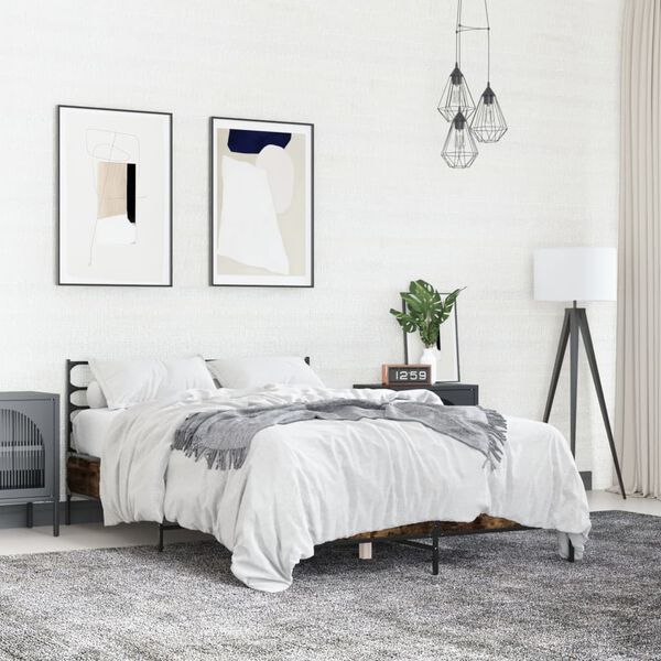 vidaXL Rama ł&oacute;żka, przydymiony dąb, 140x190 cm