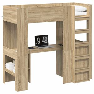 vidaXL Rama ł&oacute;żka piętrowego z biurkiem z p&oacute;łką Dąb Sonoma 75 x 190 cm