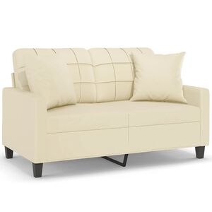 vidaXL 2-osobowa sofa z poduszkami, kremowa, 120 cm, sztuczna sk&oacute;ra