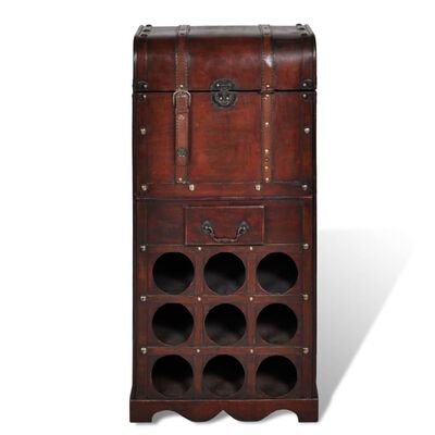 vidaXL Drewniany stojak na 9 butelek z kufrem i szufladą