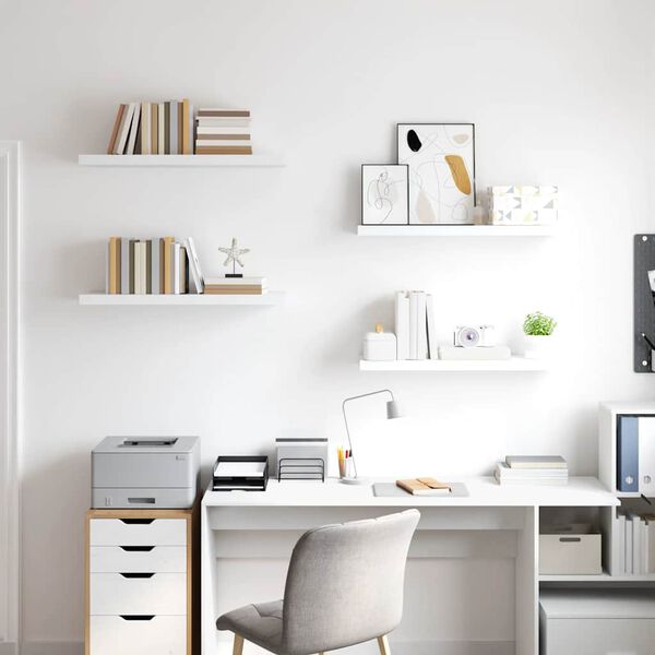 vidaXL P&oacute;łki ścienne, 4 szt, białe, 80x23,5x3,8 cm, MDF