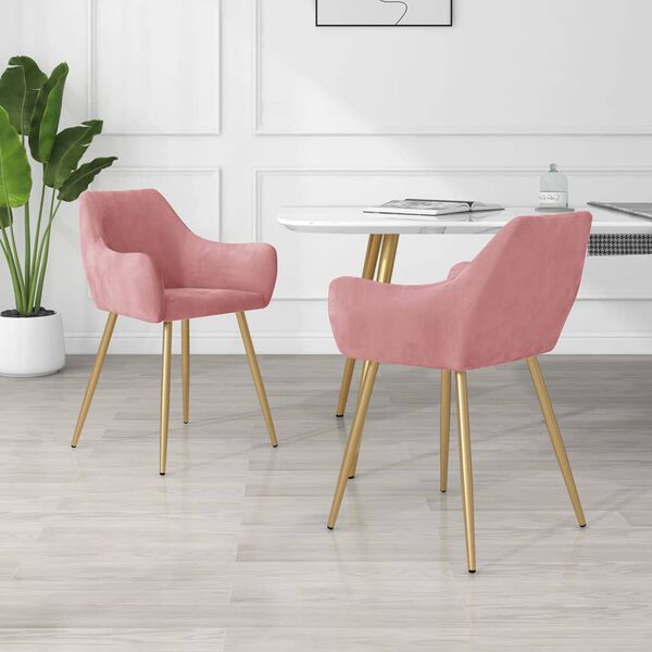 vidaXL Krzesła stołowe, 2 szt., r&oacute;żowe, obite aksamitem