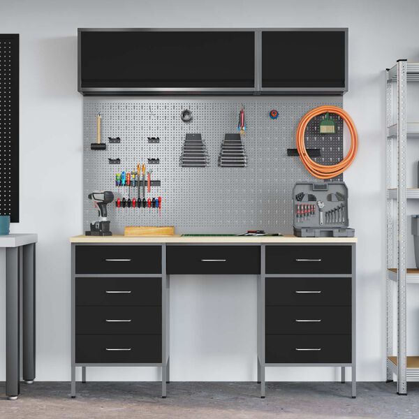 vidaXL Zestaw szafek roboczych z szufladą 8 pcs Czarny