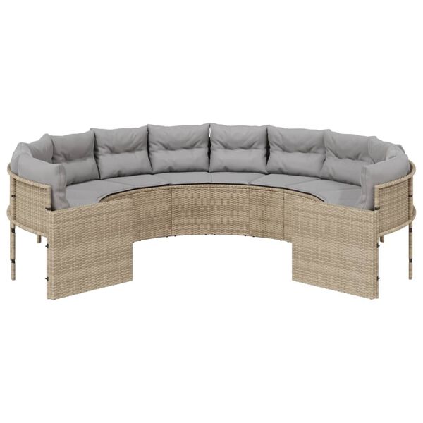 vidaXL Sofa ogrodowa z poduszkami, okrągła, beżowy rattan PE