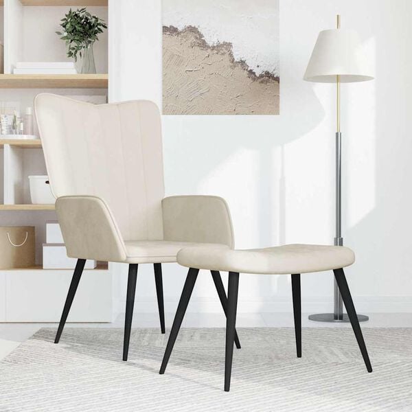 vidaXL Fotel z podn&oacute;żkiem, kremowy, tapicerowany aksamitem