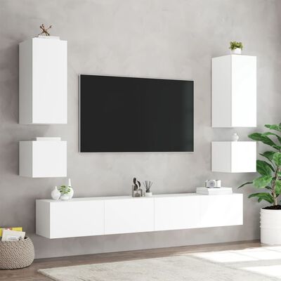vidaXL 6-cz. zestaw ściennych mebli TV z oświetleniem LED, biały
