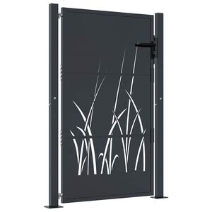 vidaXL Furtka ogrodowa, antracytowa, 100x150 cm, stal, motyw trawy