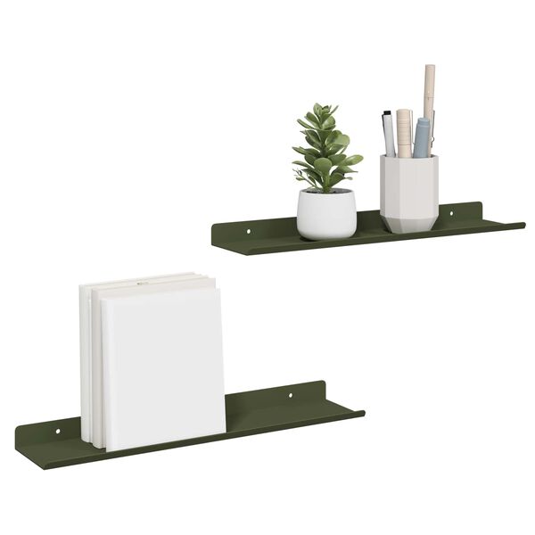 vidaXL P&oacute;łka wisząca 2 pcs Zielony oliwkowy 40 x 9 x 2,5 cm Stal