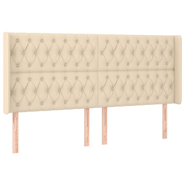 vidaXL Zagł&oacute;wek do ł&oacute;żka z LED, kremowy, 183x16x118/128 cm, tkanina