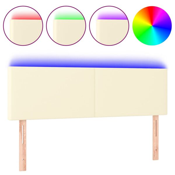 vidaXL Zagł&oacute;wek do ł&oacute;żka z LED, kremowy, 144x5x78/88cm, sztuczna sk&oacute;ra