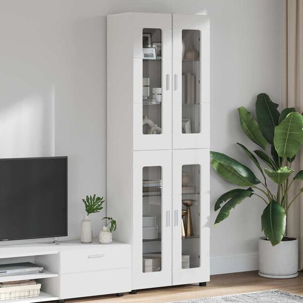 vidaXL Highboard z p&oacute;łką FLORIN Wysoki połysk biały 60 x 35 x 182 cm