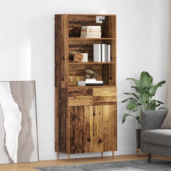 vidaXL Highboard z szufladą Stare drewno 69,5 x 34 x 180 cm