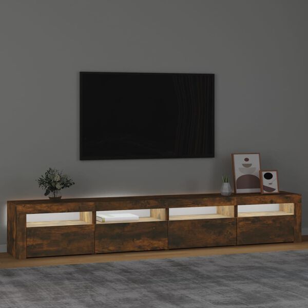vidaXL Szafka pod TV z oświetleniem LED, przydymiony dąb, 240x35x40 cm