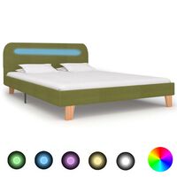 vidaXL Rama łóżka z LED, zielona, tapicerowana tkaniną, 140 x 200 cm