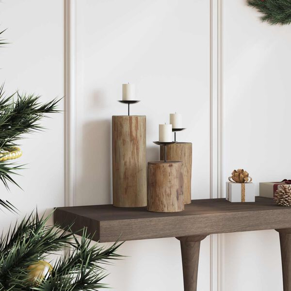 vidaXL Świecznik 3 pcs Naturalny Lite drewno tekowe