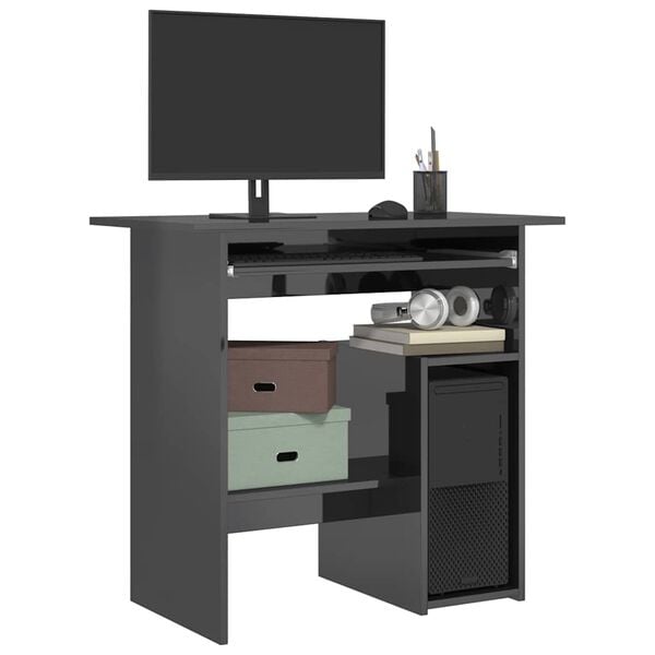 vidaXL Biurko, wysoki połysk, szare, 80x45x74 cm, płyta wi&oacute;rowa