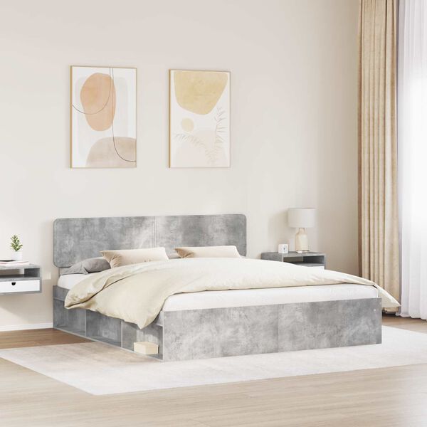 vidaXL Ramka ł&oacute;żka Betonowy 180 x 200 cm Lite drewno sosnowe