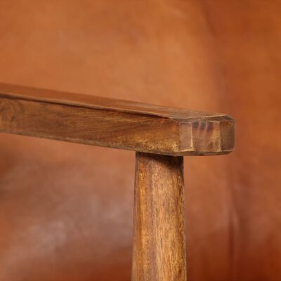 vidaXL Zestaw 2 sof, brązowy, naturalna skóra i lite drewno akacjowe