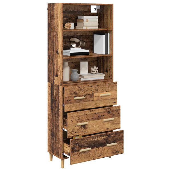vidaXL Highboard z szufladą Stare drewno 69,5 x 32,5 x 180 cm