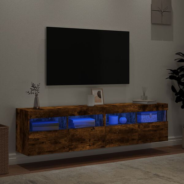 vidaXL Ścienne szafki TV z LED, 2 szt., przydymiony dąb, 80x30x40 cm